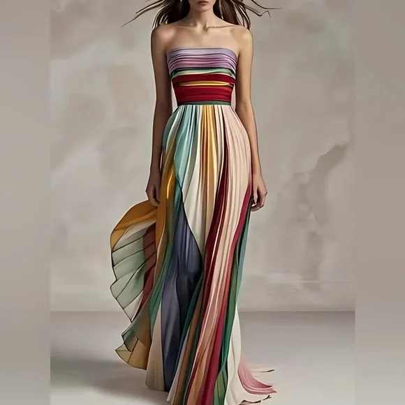 Dresses | Pleated Rainbow Strapless Maxi Dress | Poshmark Dresses | Pleated Rainbow Strapless Maxi Dress | Poshmark